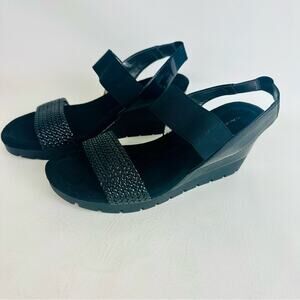 Bandolino Womens Sandals Shoes Black Wedge Slip On Open Toe Size 8.5